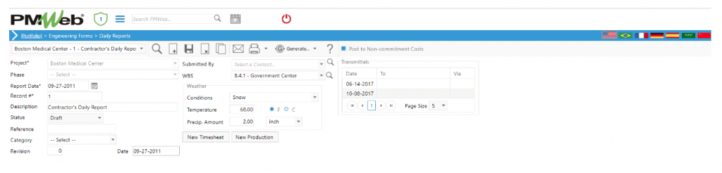 PMWeb 7 Forms Daily Reports