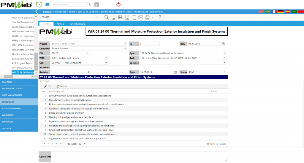PMWeb 7 Scheduling Forms