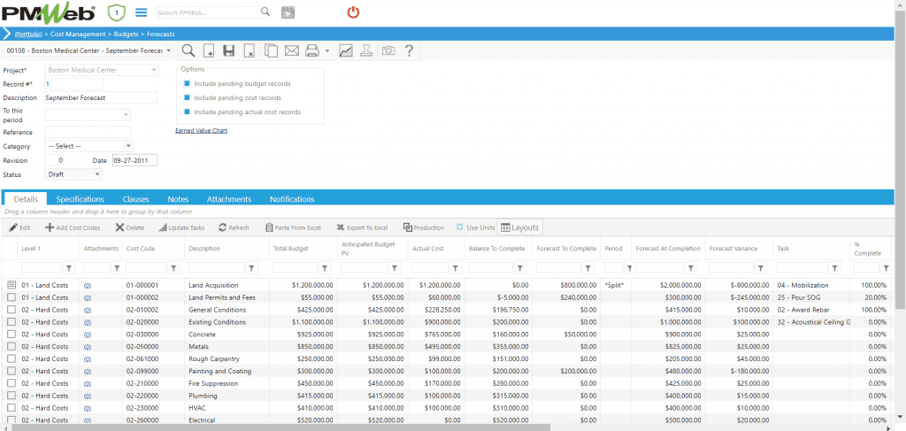 PMWeb 7 Cost Managment Budgets Forecasts