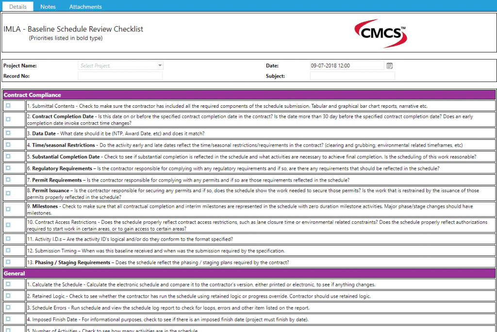 PMWeb 7 Baseline Schedule Review Checklist