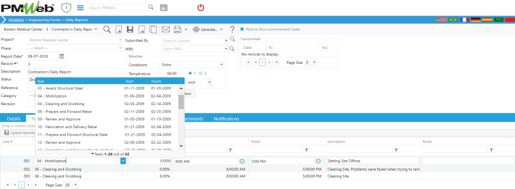 PMWeb 7 Engineering Forms Daily Reports