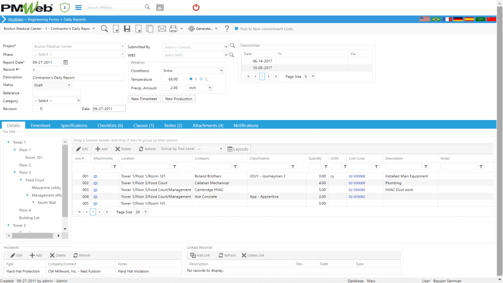 PMWeb 7 Engineering Forms Daily Reports
