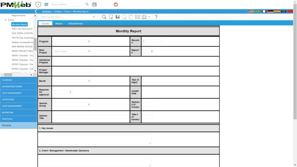 PMWeb 7 Toolbox Forms Monthly Report