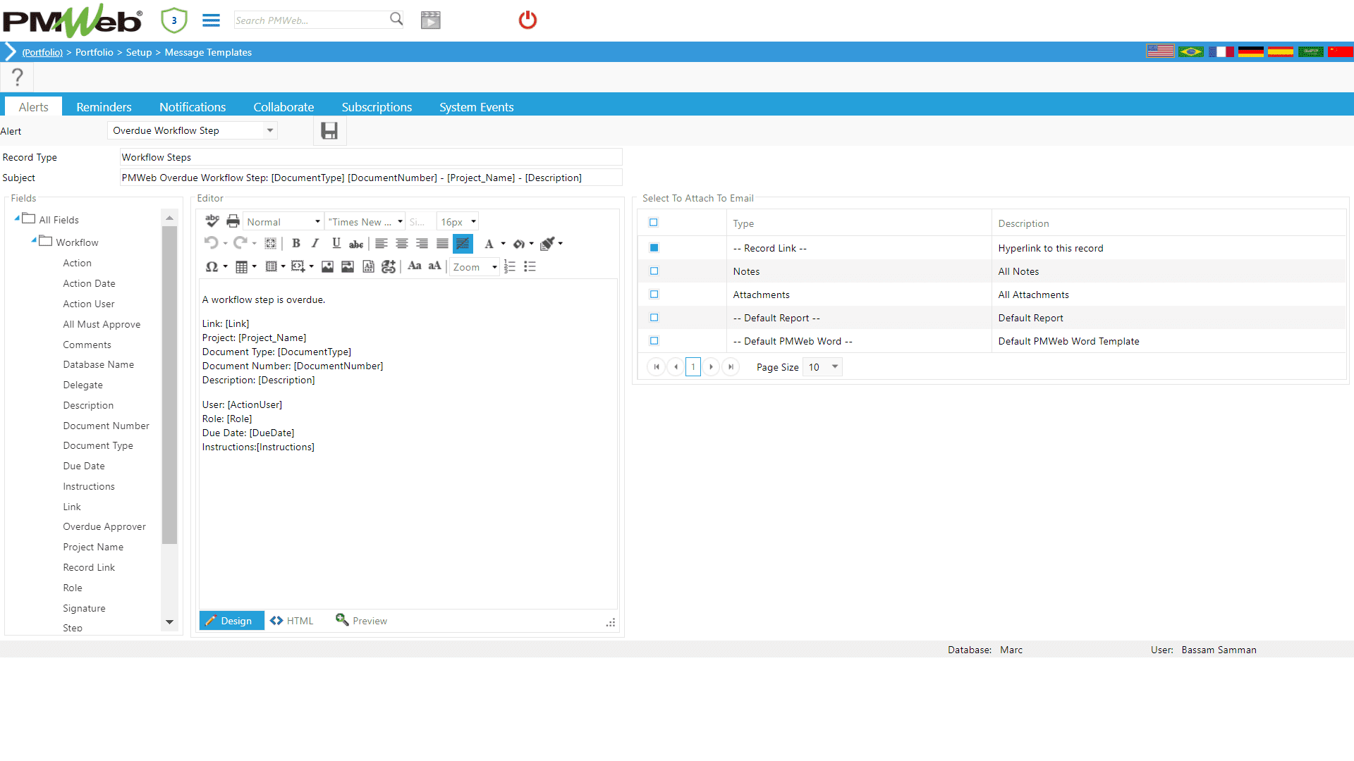 PMWeb 7 Portfolio Setup Message Templates