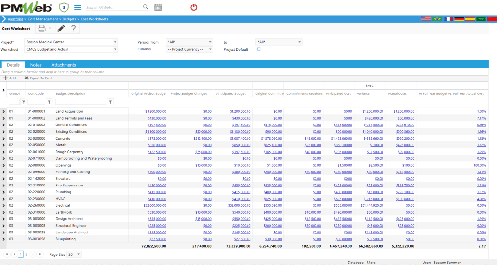 PMWeb 7 Cost Management Budgets Cost Worksheets