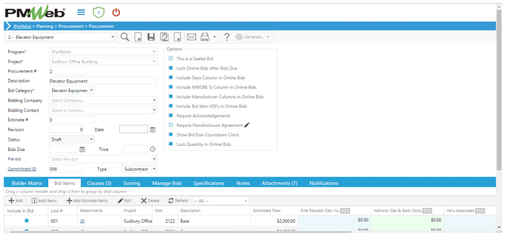 PMWeb 7 Planning Procurement