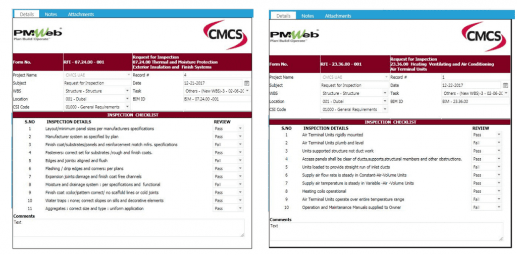 PMWeb 7 Forms Inspection Checklist