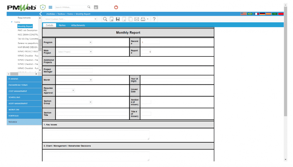 PMWeb 7 Toolbox Forms Monthly Report Details
