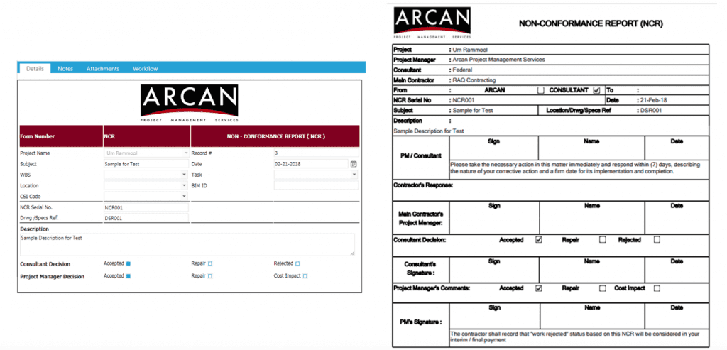 PMWeb 7 Forms Non Conformance Report (NCR)