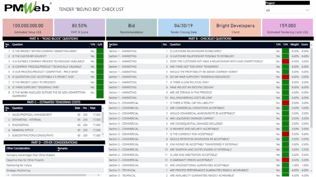 PMWeb 7 Tender Bid/no Bid Checklist