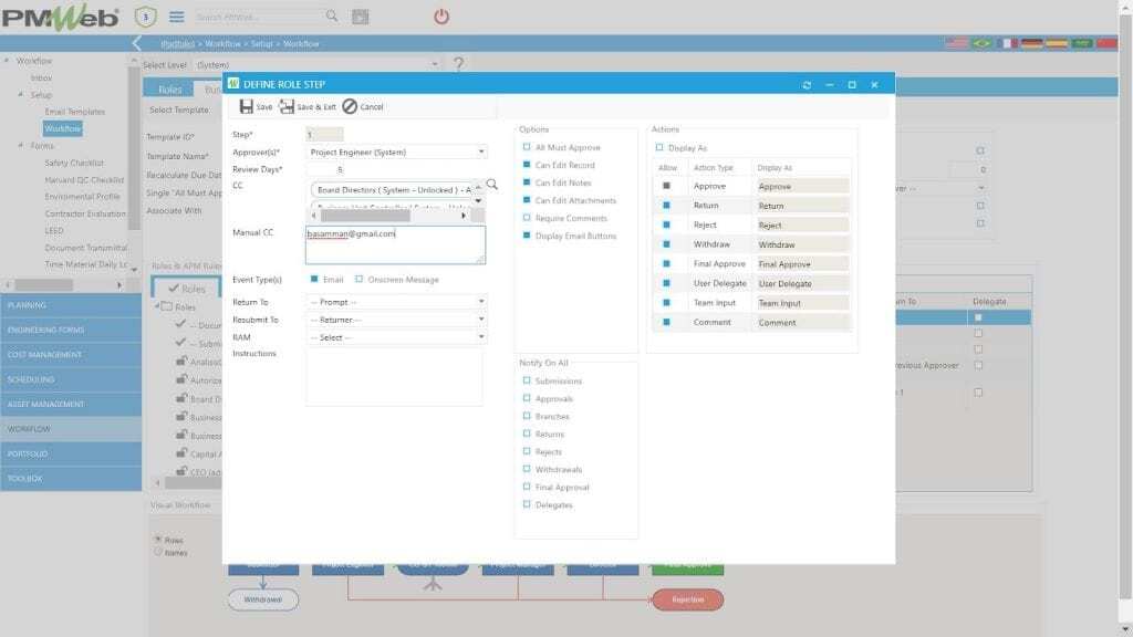 PMWeb 7 workflow Setup Define Role Step