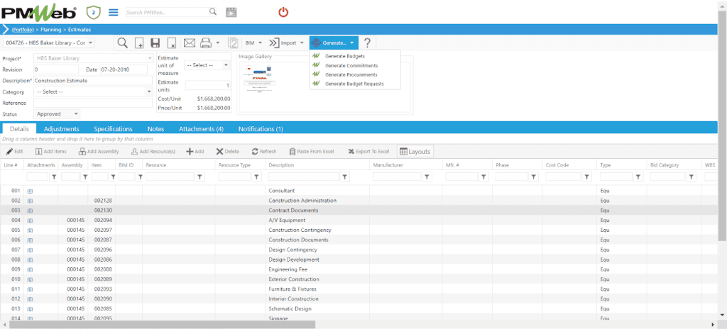 PMWeb 7 Planning Estimates