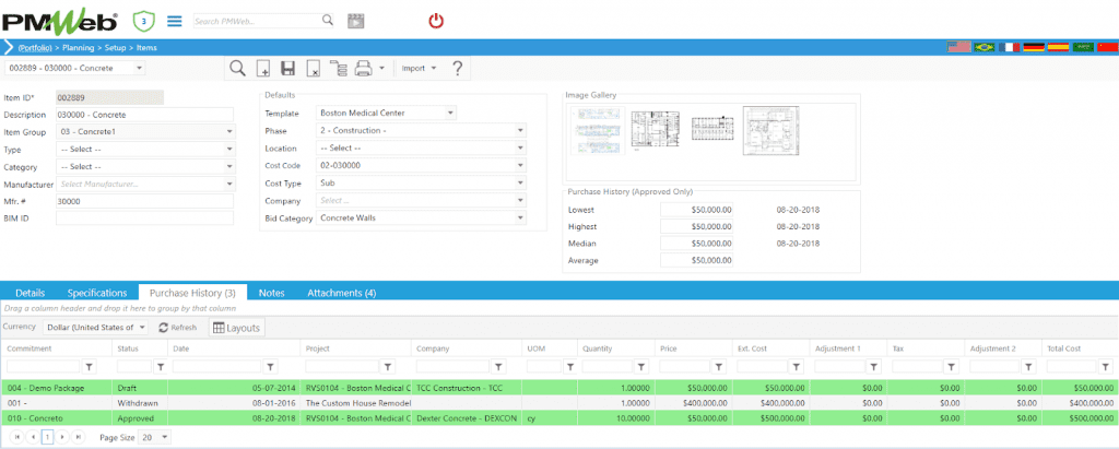 PMWeb 7 Planning Setup Items