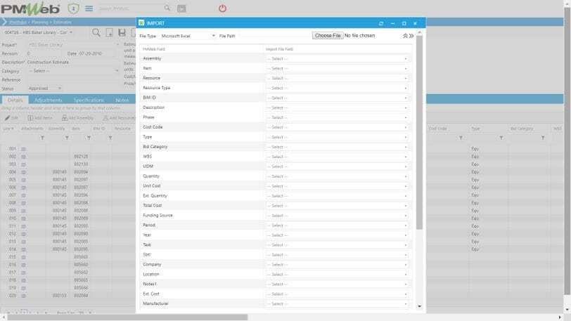 PMWeb 7 Planning Estimates Import 