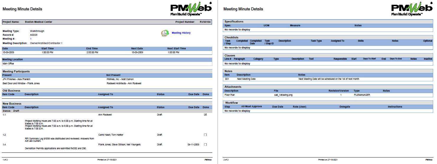 PMWeb 7 Meeting Minute Details 