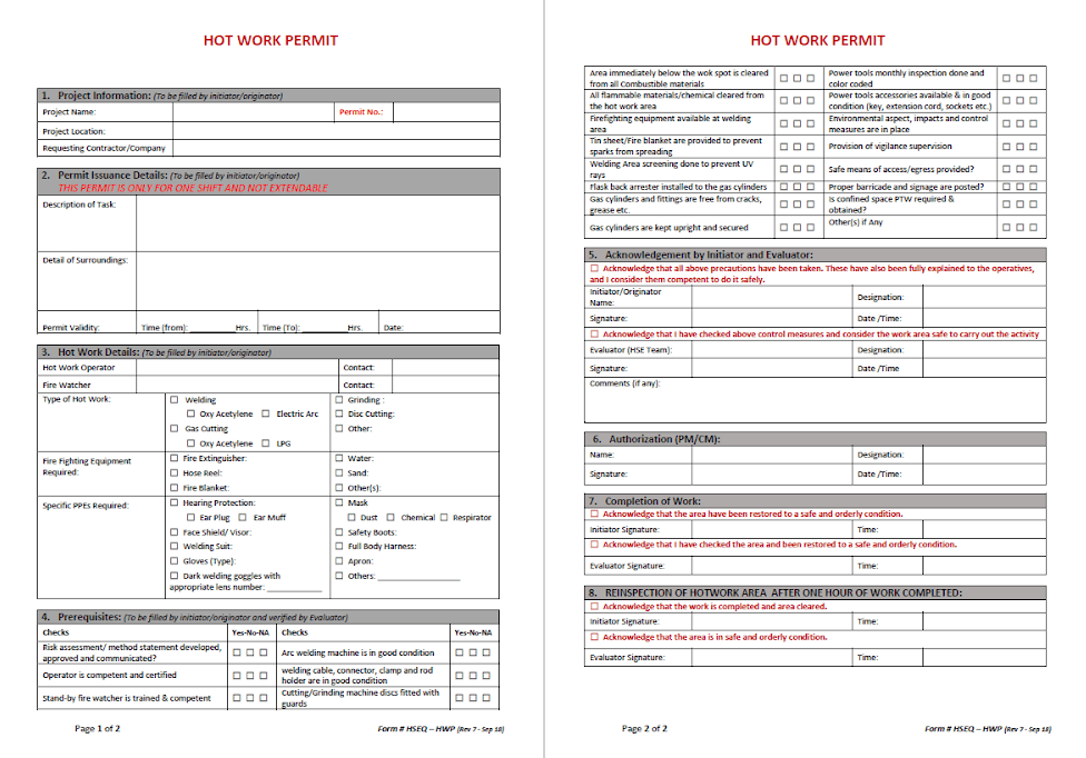 PMWeb 7 Hot Work Permit