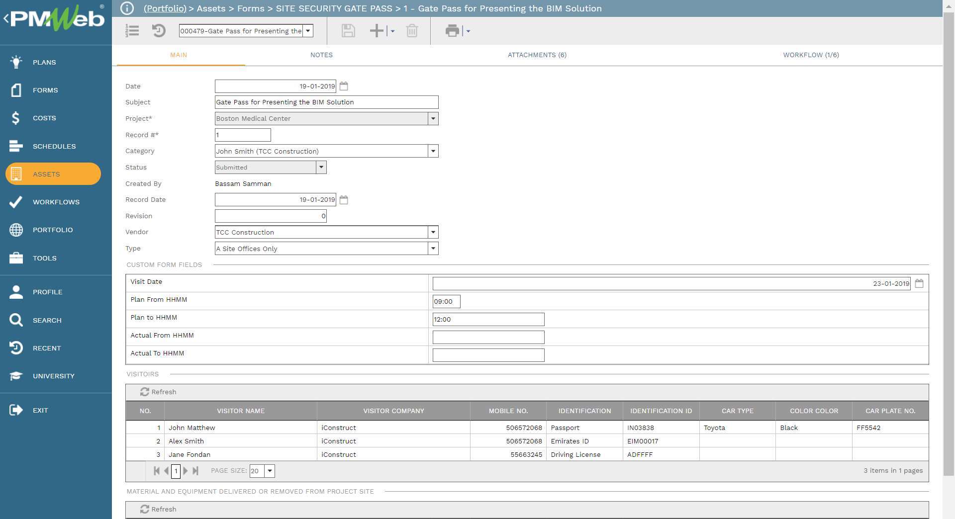 PMWeb 7 Assets Forms Site Security Passes For Presenting The BIM Solution
Main