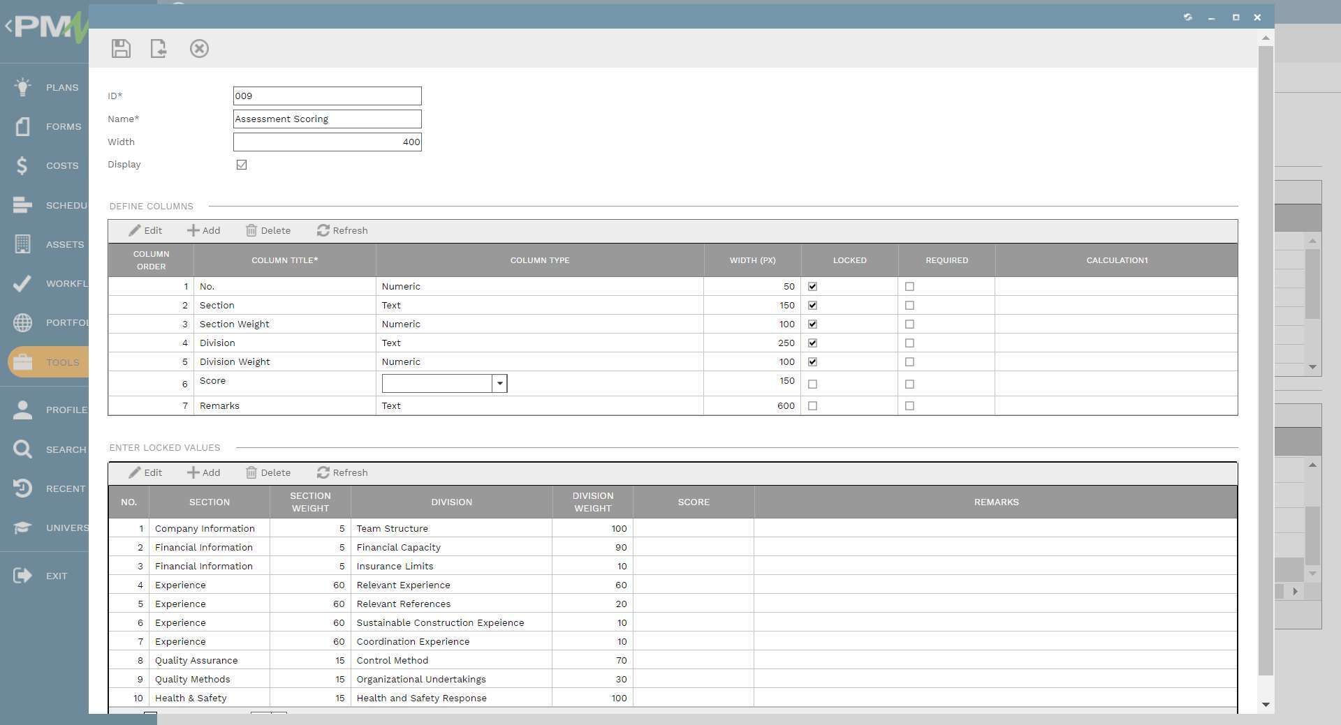 PMWEB 7 Assets Form Contractor Pre-qualification
Template