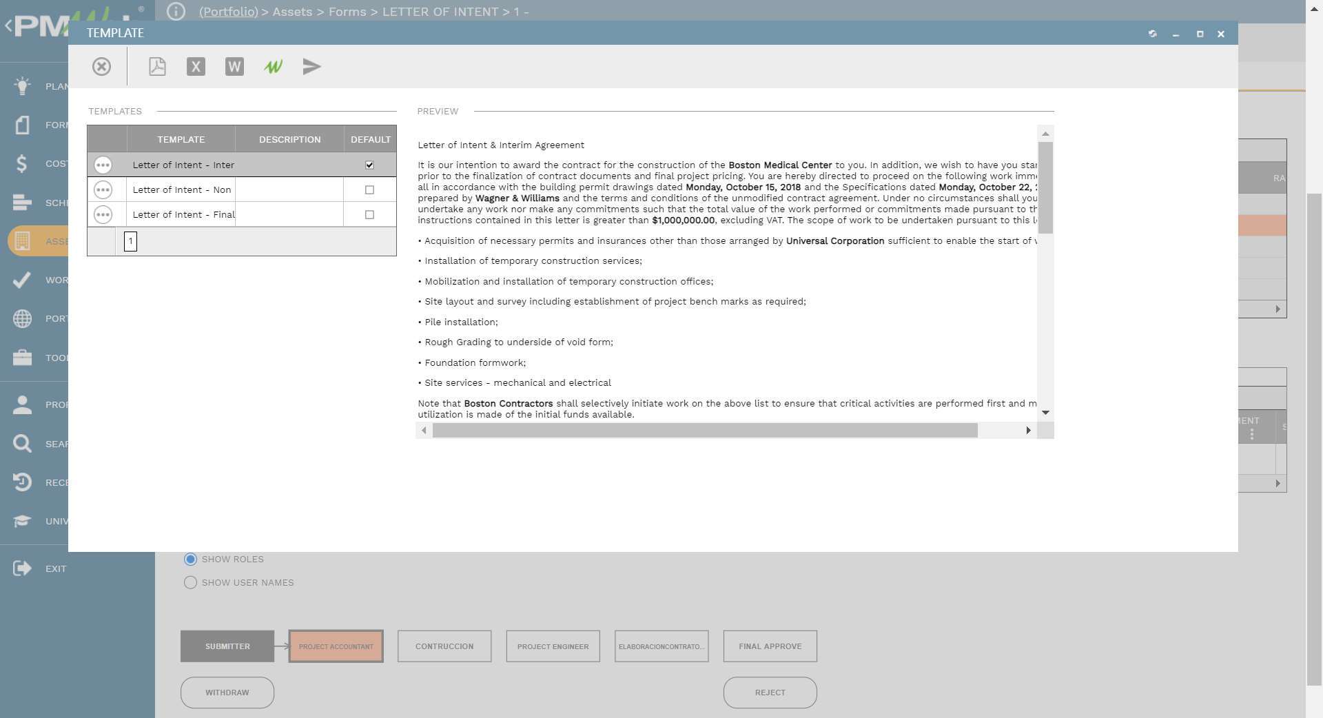 PMWeb 7 Assets Forms Letter of Intent
Template
