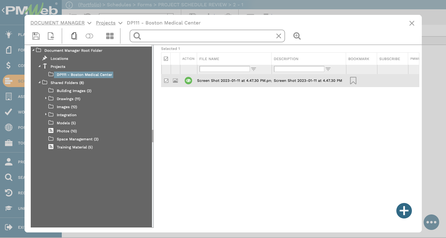 PMWeb 7 Schedules Forms
Project Schedule Review
Document Manager Project