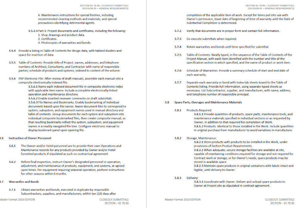 PMWeb 7 Closeout Submittals General Requirements