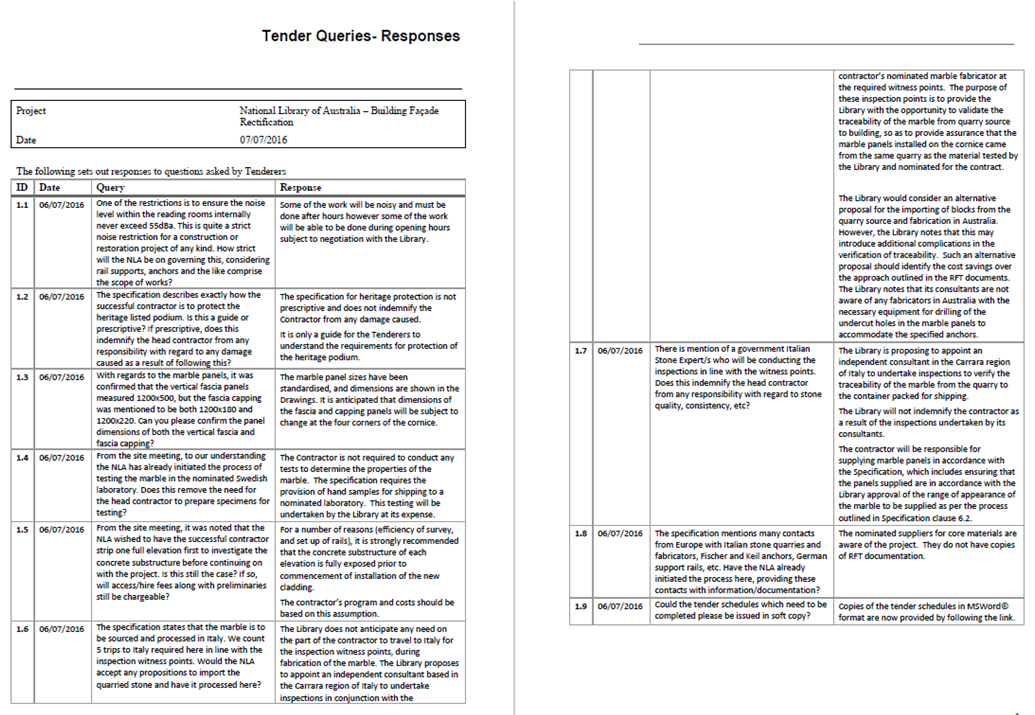 PMWeb 7 Tender Queries Responses