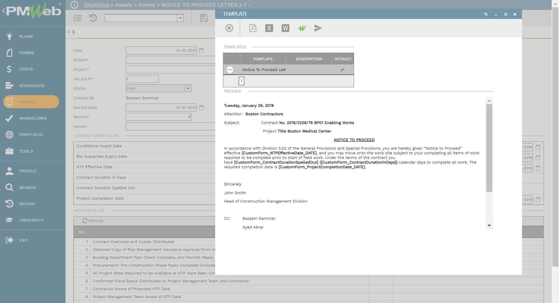 PMWeb 7 Assets Forms Notice to Proceed Letter
Main
Template