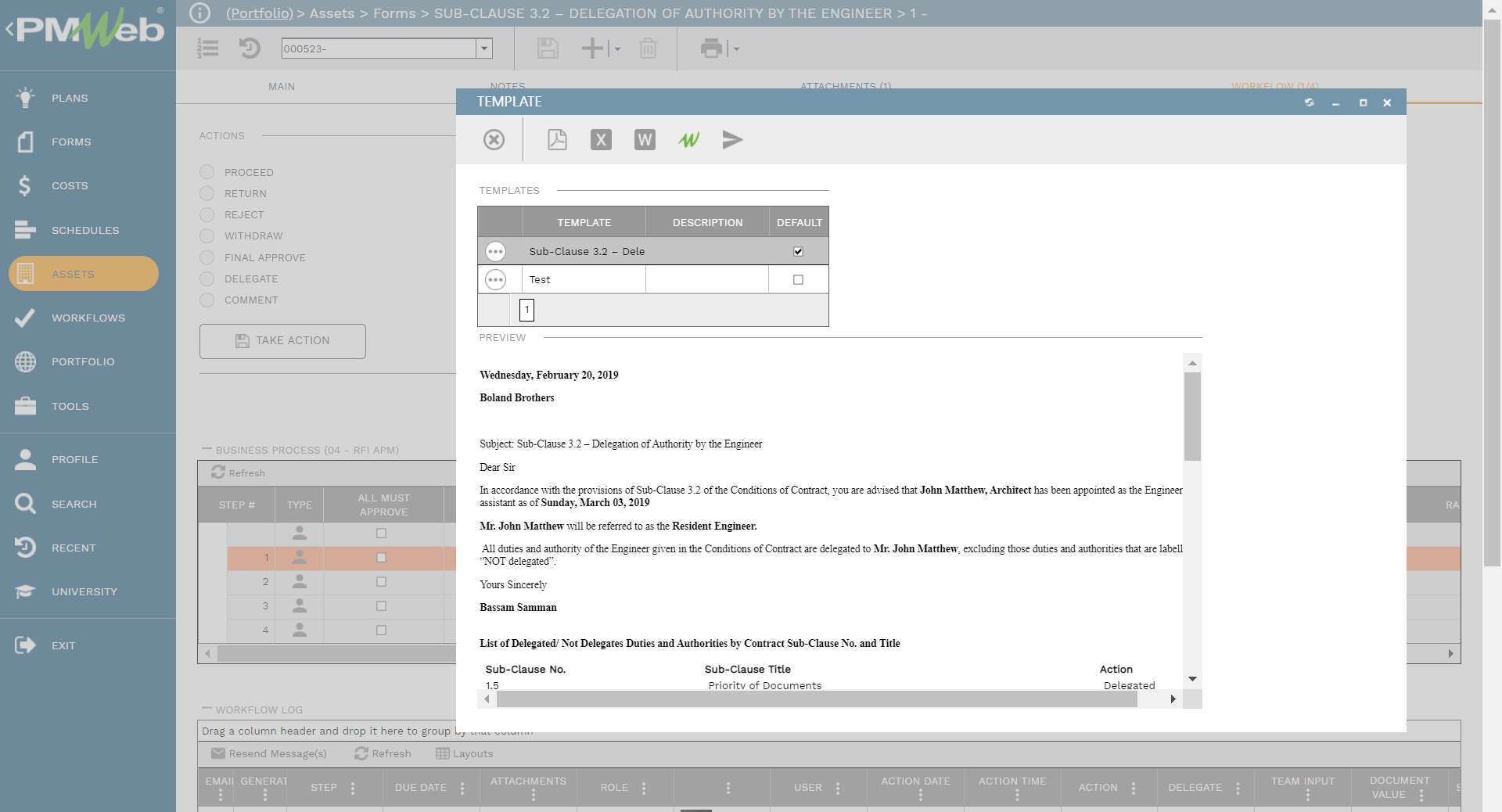 PMWeb 7 Assets Forms Sub-Clause 3.2 Delegation of Authority by tHe Engineer 
Template 