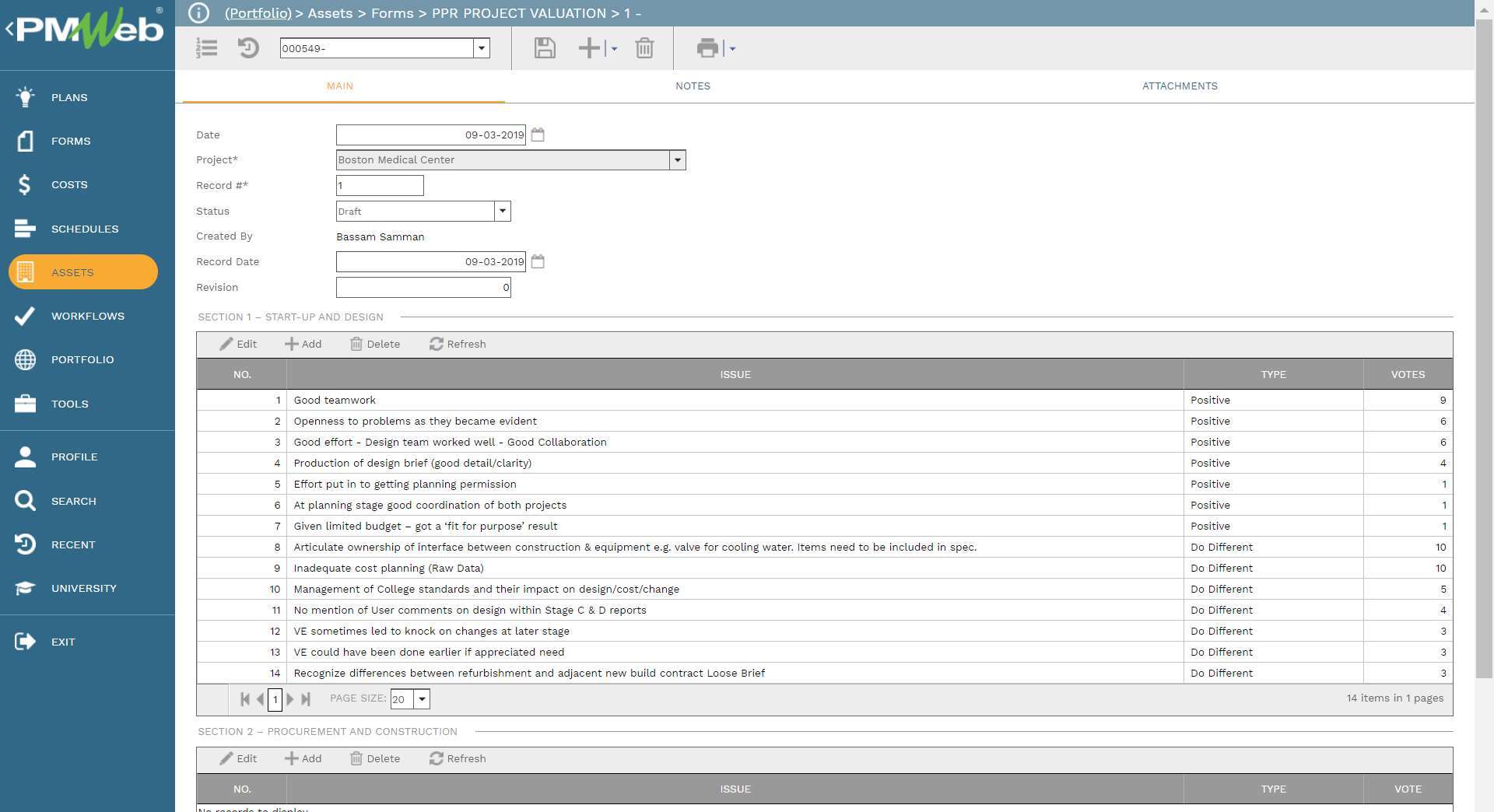 PMWeb 7 Assets Forms PPR Project Valuation 1
Main