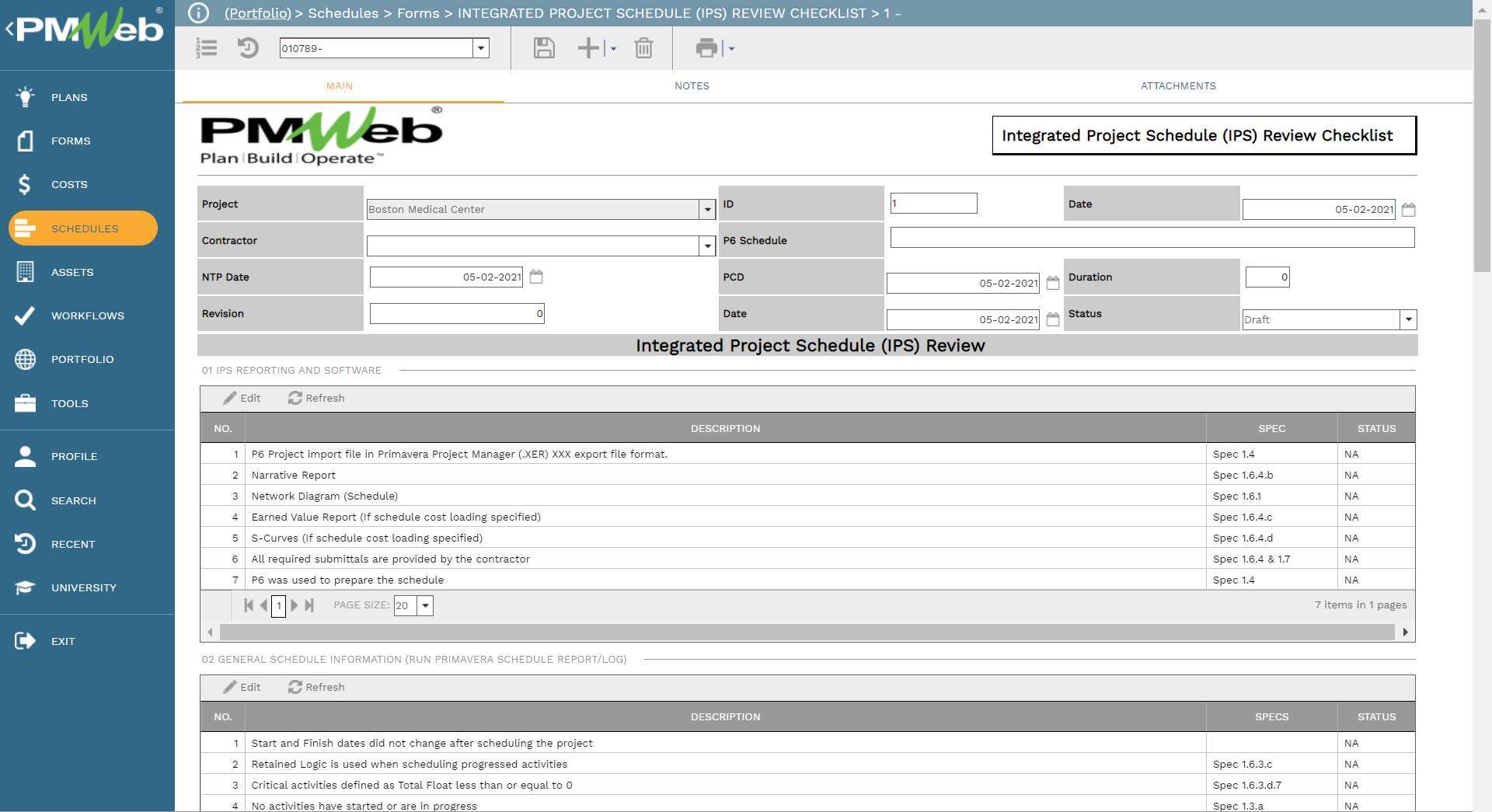FIDIC 2017 PMWeb 7 Schedules Forms Integrated Project Schedule (IPS) Review Checklist
Main