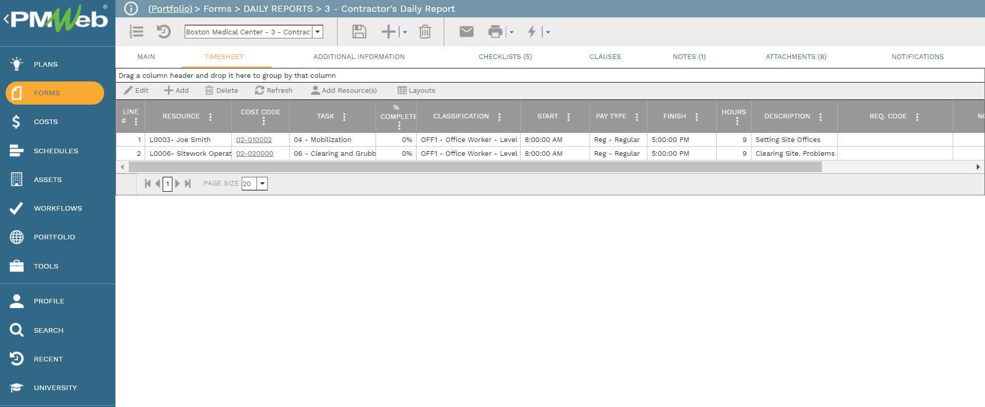 PMWeb 7 Forms Daily Reports Contractors Daily Report
Timeshit