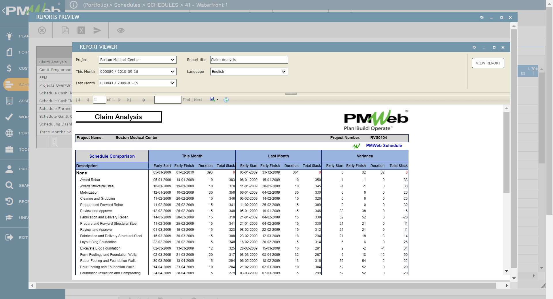 PMWeb 7 Schedules Schedules 41 Waterfront
Reports Preview
Report Viewer FIDIC 2017