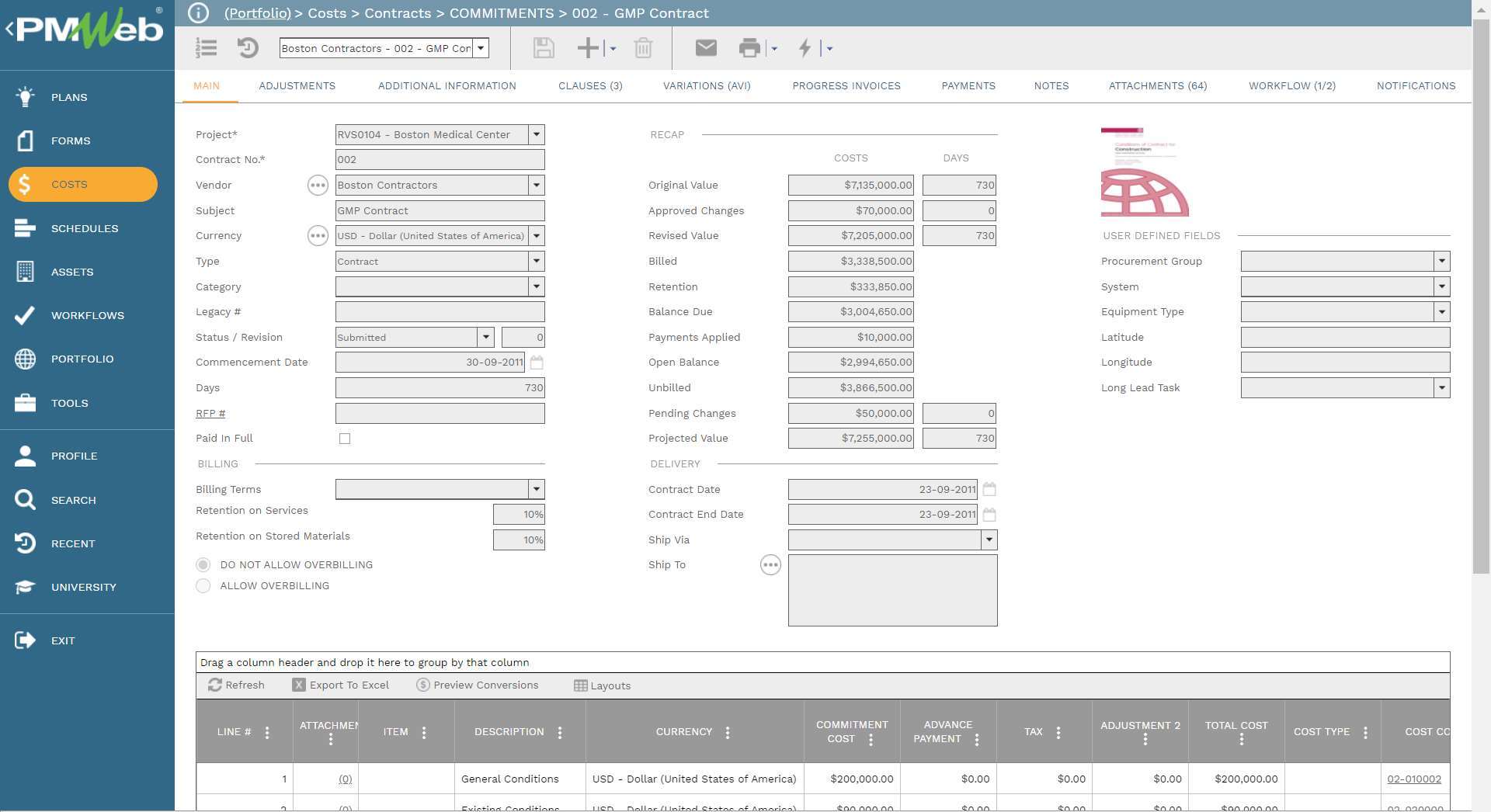 PMWeb 7 Costs Contracts Commitments 002 GMP Contract
Main