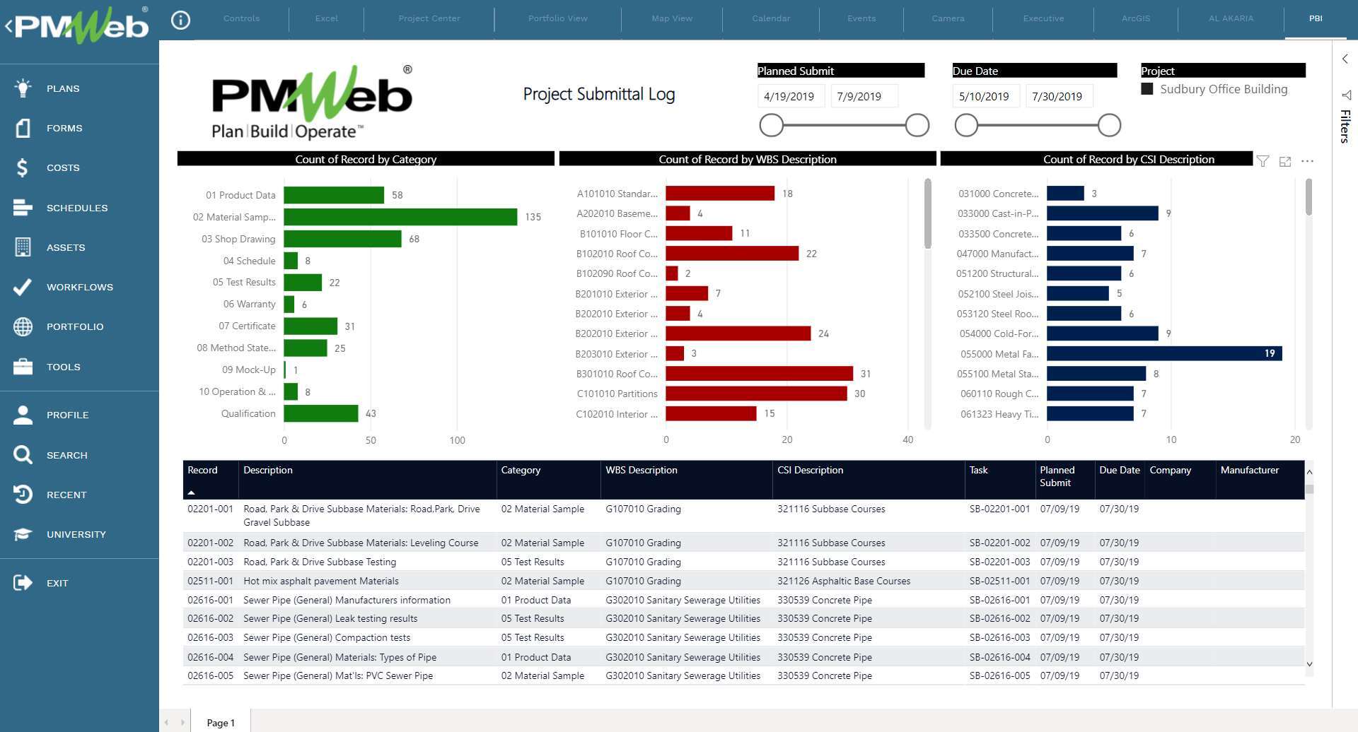 PMWeb 7 Project Submittal Log