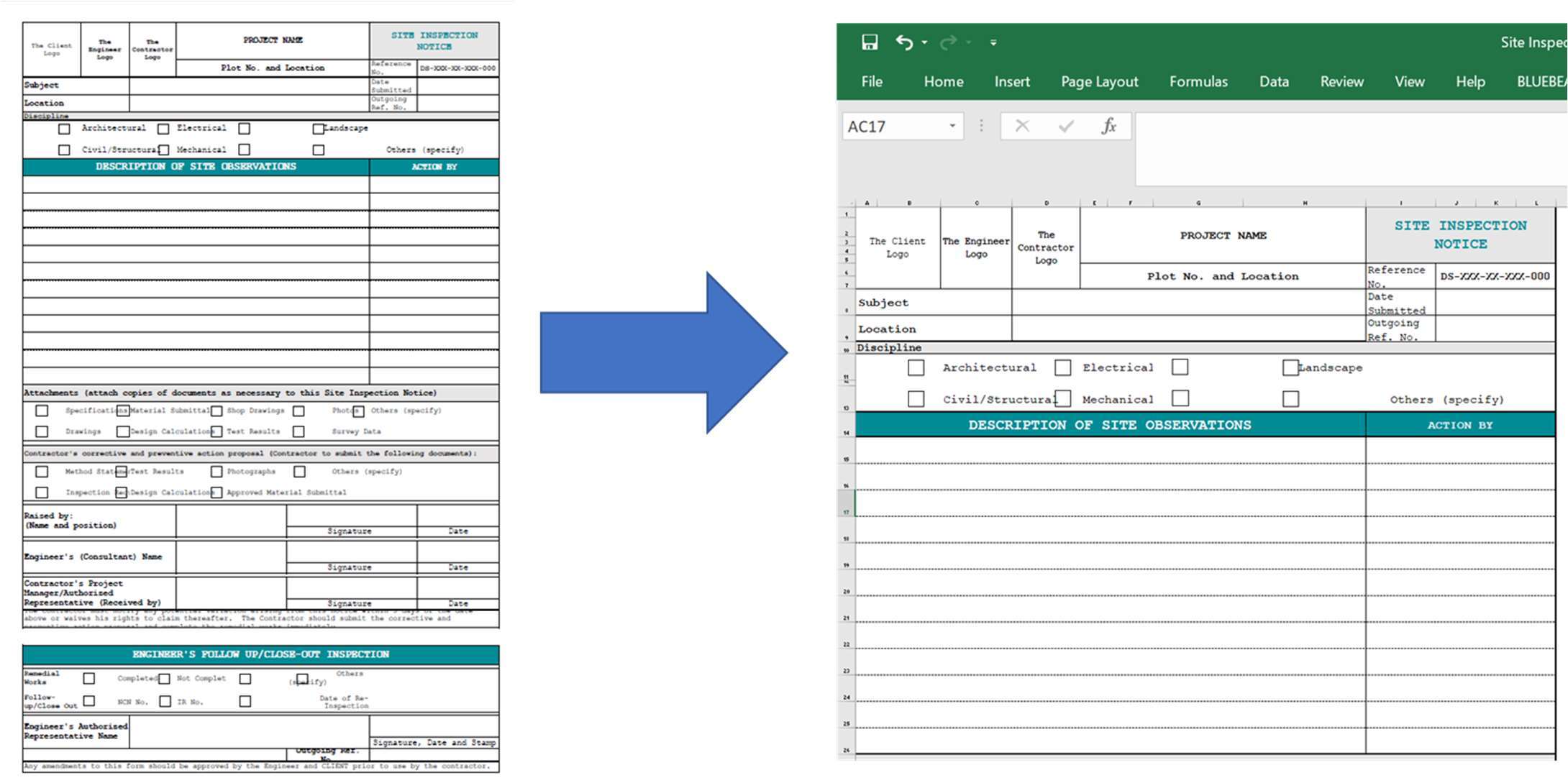 PMWeb 7 Excel Form