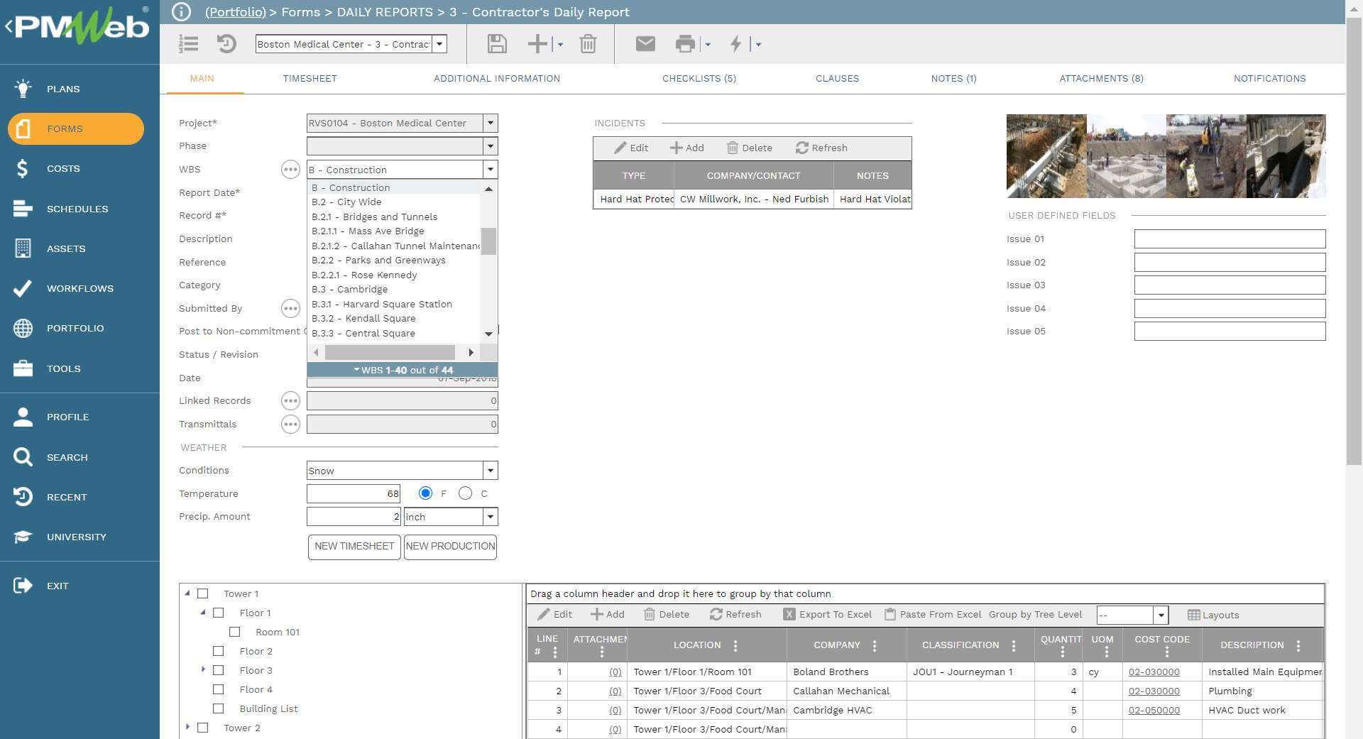 PMWeb 7 Forms Daily Reports 3 Contractors Daily Report
Main