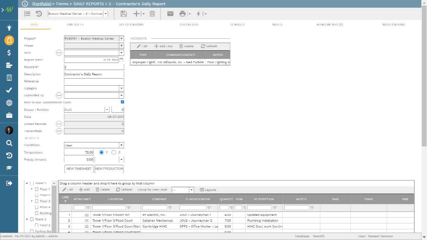 PMWeb 7 Forms Daily Report 3 Contractors Daily Report
Main