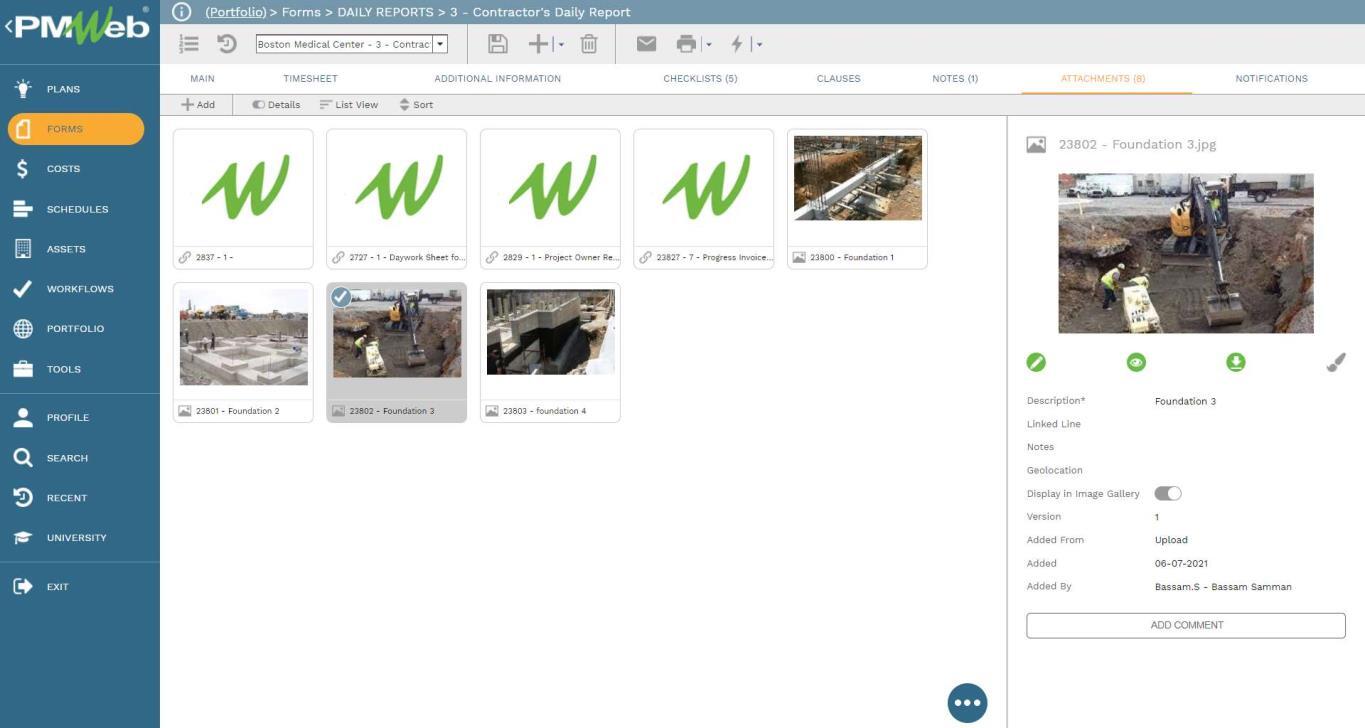 PMWeb 7 Forms Daily Report 3 Contractors Daily Report
Attachments