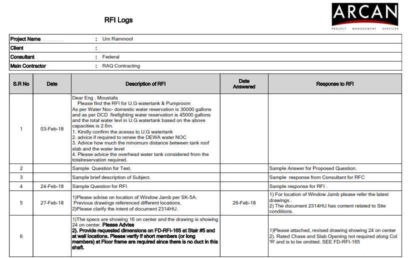 PMWeb 7 Form RFI Logs