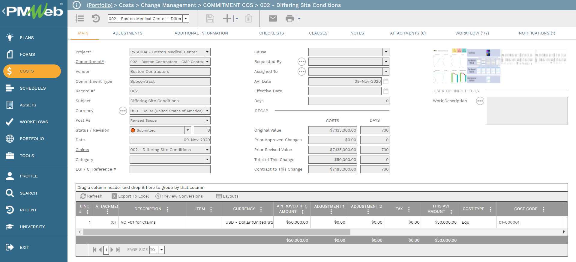 PMWeb 7 Costs Change Managment Commitment COS 002 Differing Site Conditions
Main