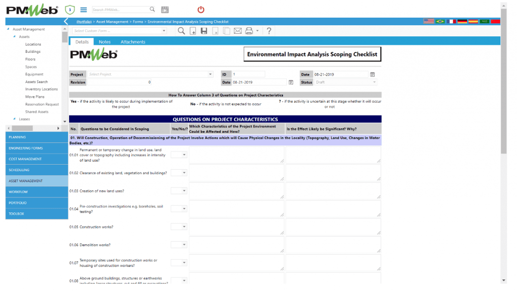 PMWeb 7 Assets Management Forms Environmental Impact Analysis Scoping Checklist