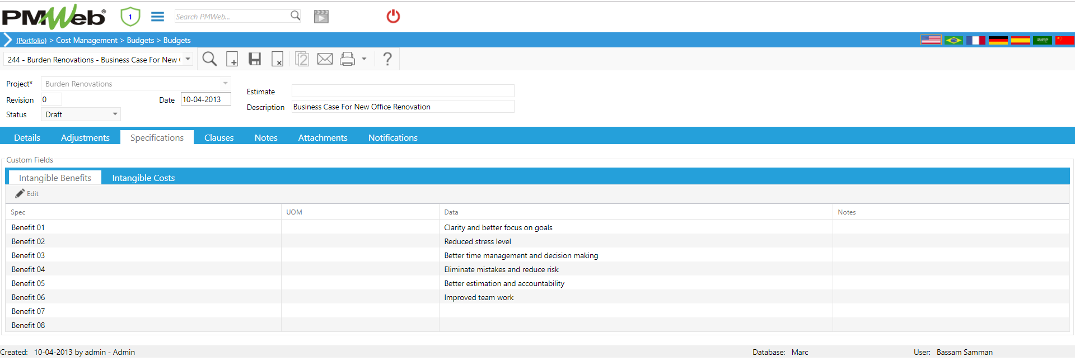 PMWeb 7 Cost Managment Budgets Budgets Specification
