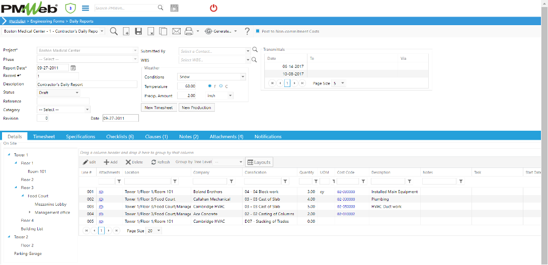 PMWeb 7 Engineering Forms Daily Reports Details