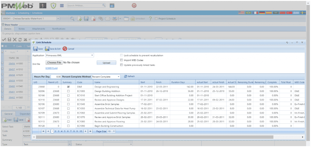 PMWeb 7 Scheduling Schedule
