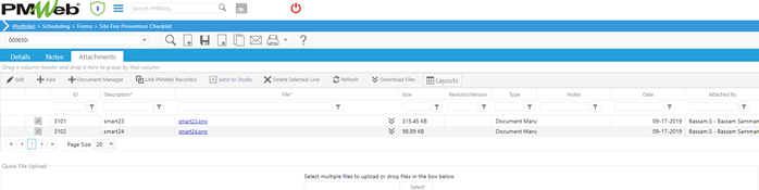 PMWeb 7 Scheduling Forms Site Fire Prevention Checklist Attachments