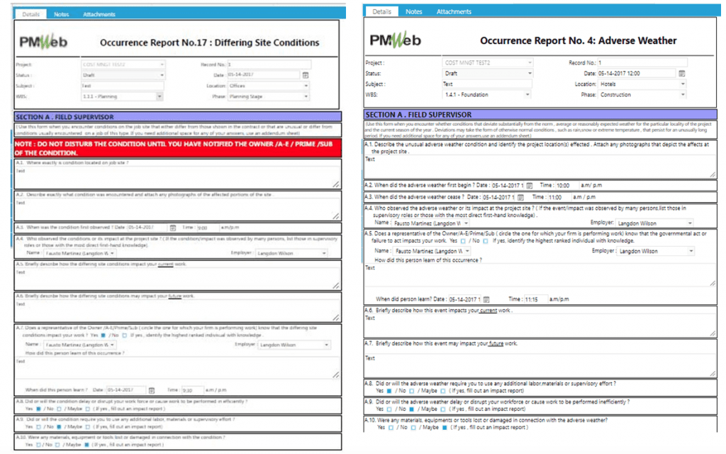 PMWeb 7 Details Occurrence Report