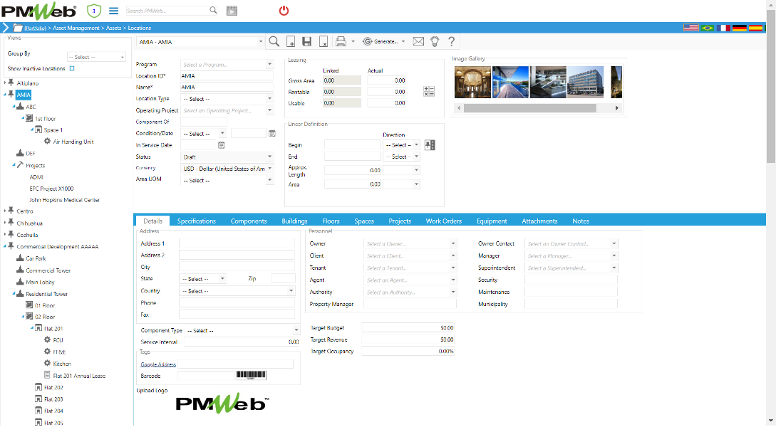 PMWeb 7 Assets Managment Assets Locations Details