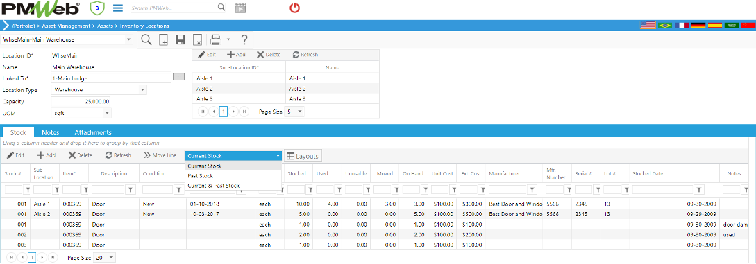 PMWeb 7 Assets Managment Assets Inventory Locations Stock