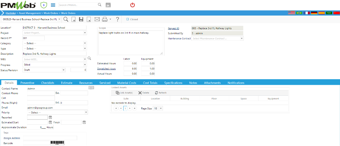 PMWeb 7 Asset Managment Work Orders Work Orders Details 