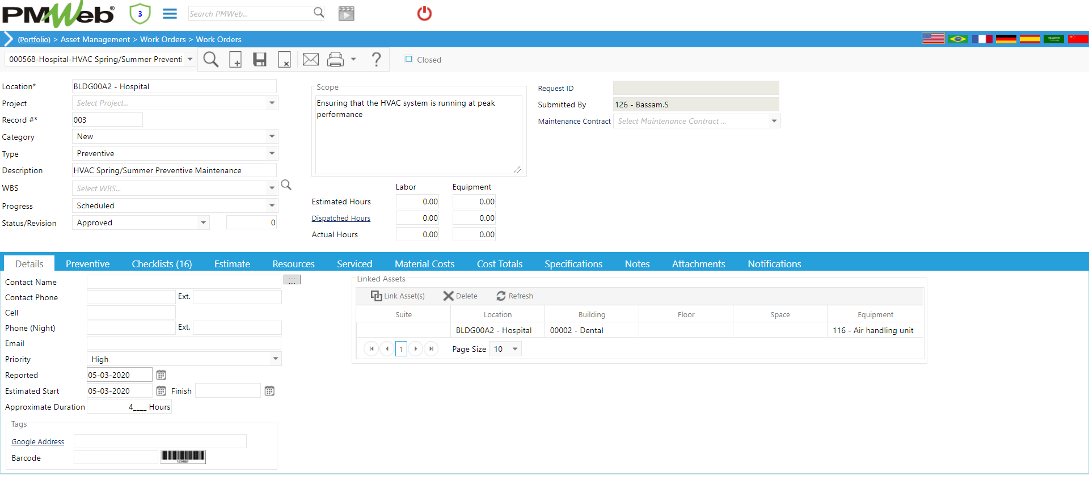 PMWeb 7 Asset Managment Work Orders Work Orders Details
